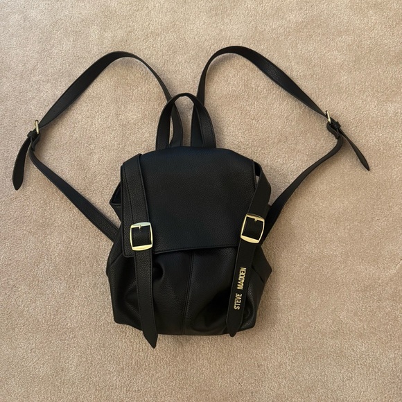 Steve Madden Handbags - Steve Madden Black Backpack with Gold Buckles